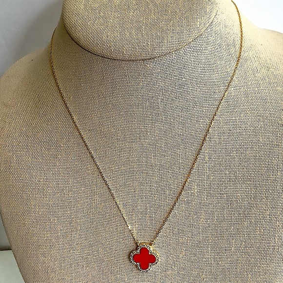 Rachel Zoe Jewelry Rachel Zoe Clover Necklace Red Enamel New Poshmark